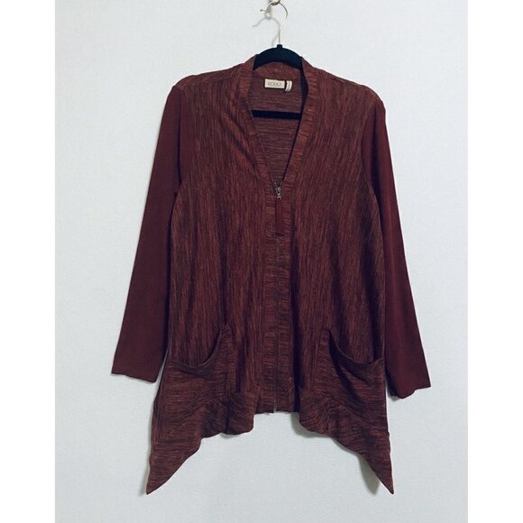 LOGO Lori Goldstein Womens Small Knit Tunic Cardigan Faux Suede Sleeves A266500 - Picture 2 of 9